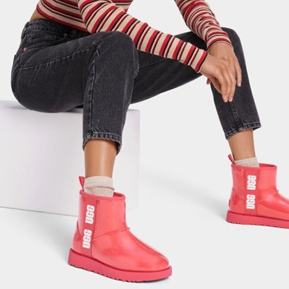 NEW! UGG New Classic Mini Waterproof Clear Boot Hibiscus Pink - Picture 1 of 15